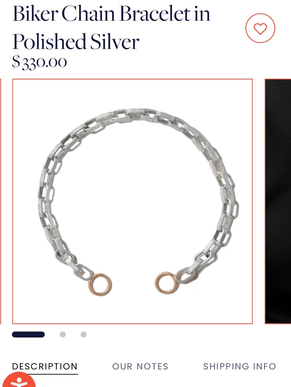 Marla Aaron Polished Silver Biker Chain Bracelet 6.5 inches with 14k gold loops - Picture 2 of 9